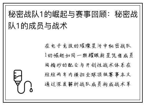 秘密战队1的崛起与赛事回顾：秘密战队1的成员与战术
